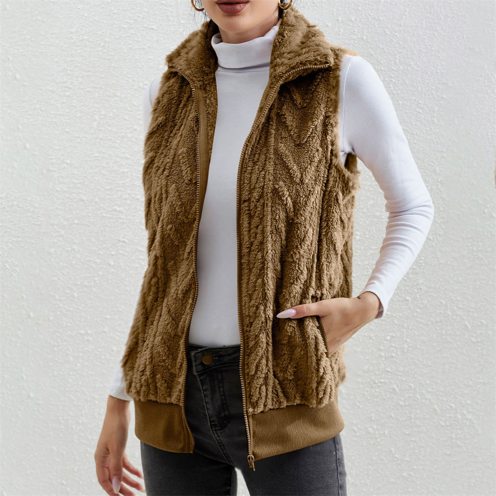 Veste sans manches Jacquard épais pour femmes
