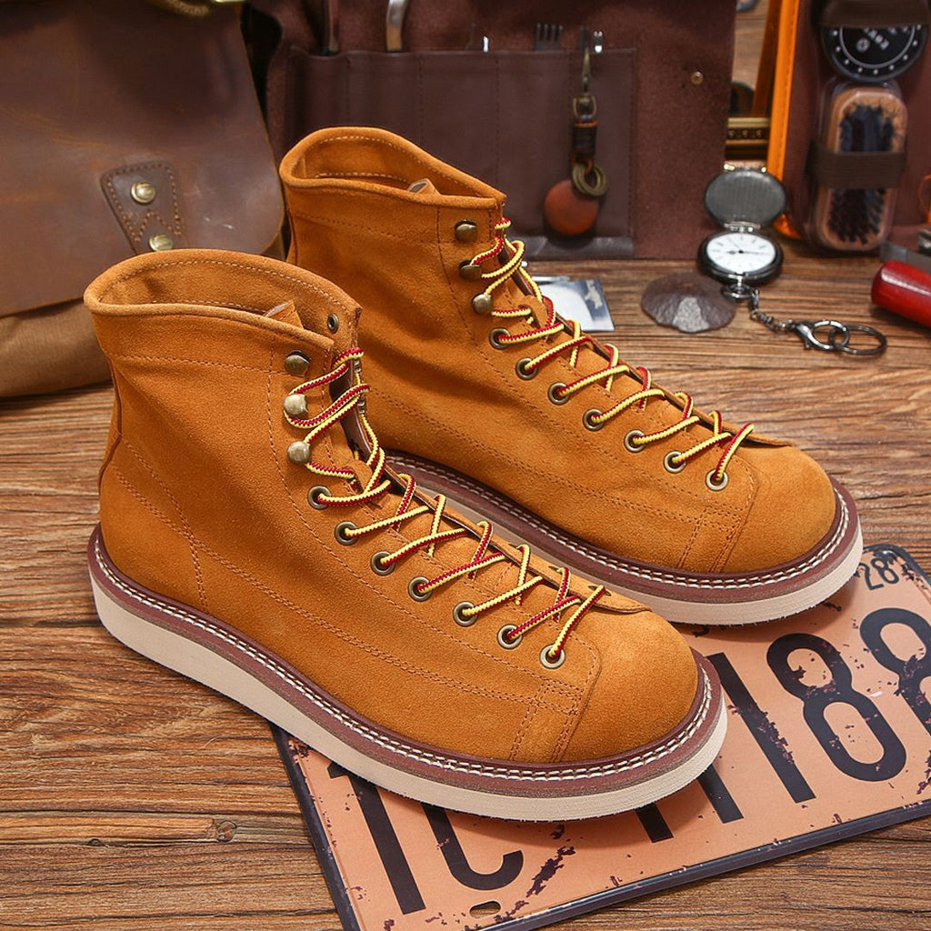 Platform Heightening Vintage Suede Breathable High-Top Work Boots