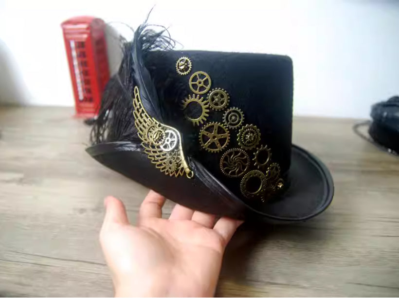 Chapeau de balle Steampunk rétro avec plumes ailées