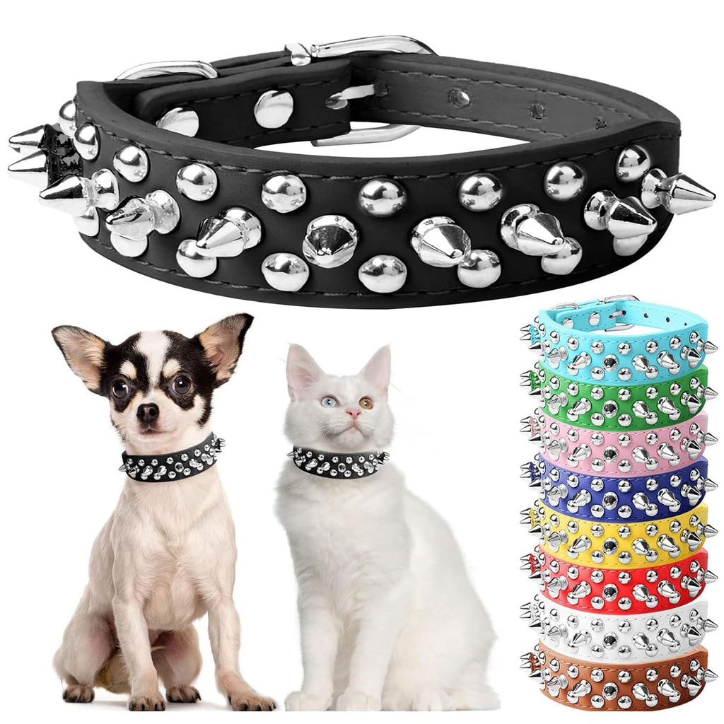 Petit collier de chat de chien noir Spiked pour petits chiens moyens Garçon Homme - pupp réglable