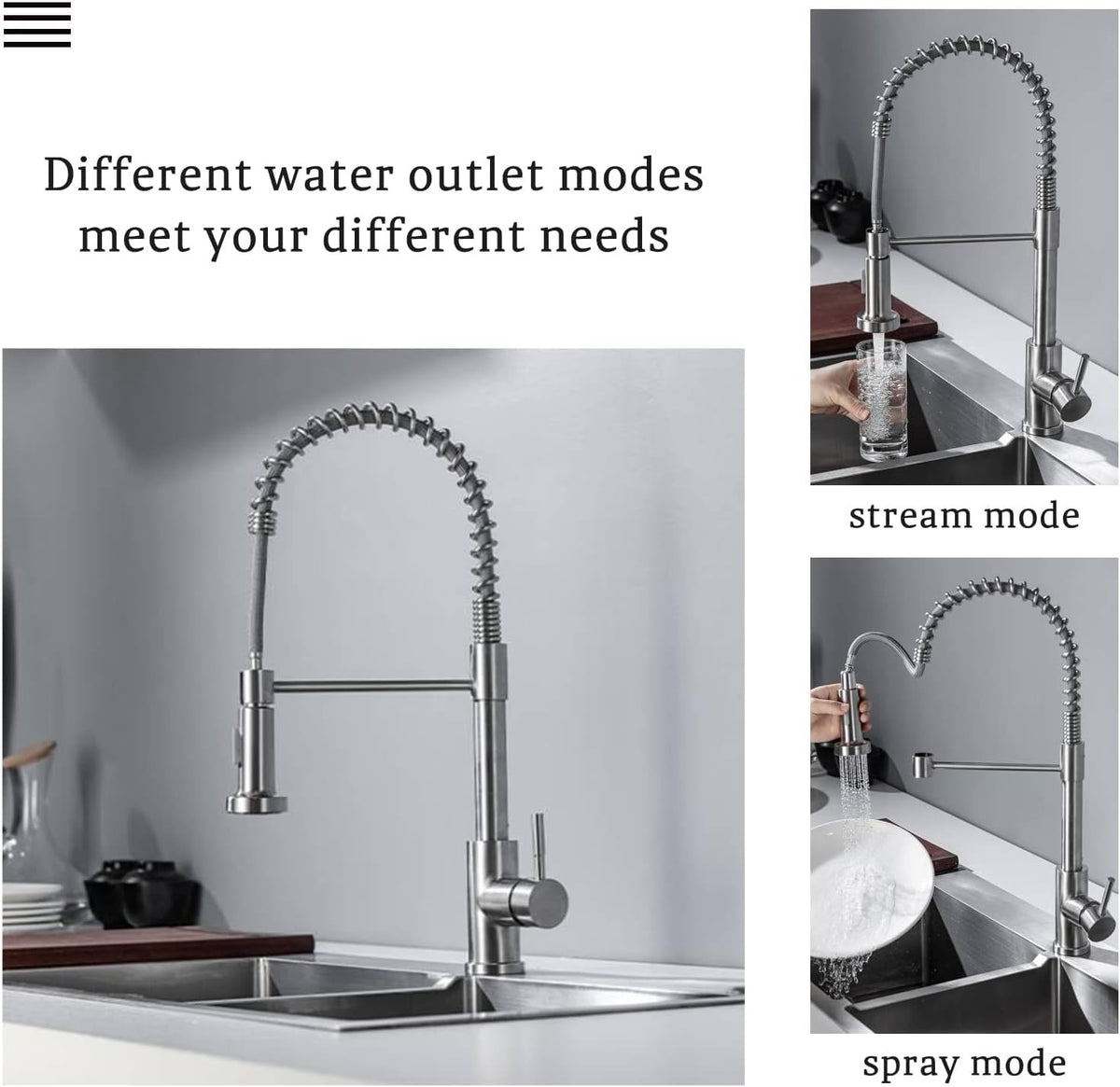 Moderne Monobloc Rull Out Kitchen Mixer Tap Dual Spout Spray Single Lever 360