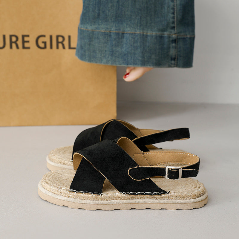Femmes Boho Vacances Crisscross Wrap Suede Espadrille Sandales correspondant Casual Daily