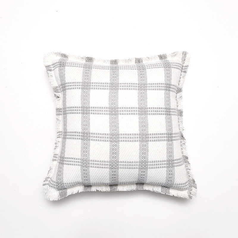 Couvercle d'oreiller à grille en polyester-cotton de style Chanel avec garniture en tassel