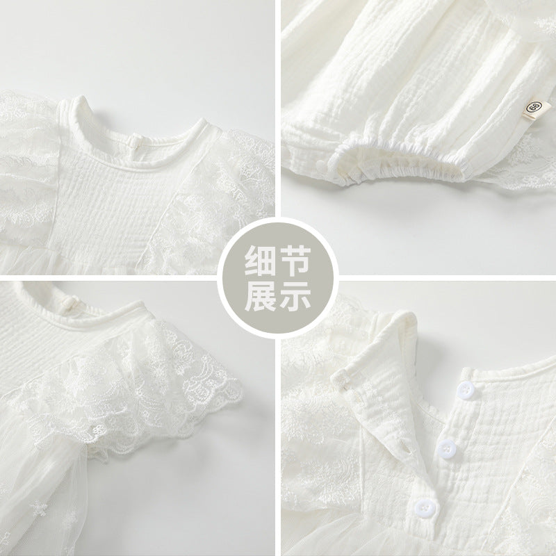 Romper de coton avec dentelle et mesh pour les petites filles