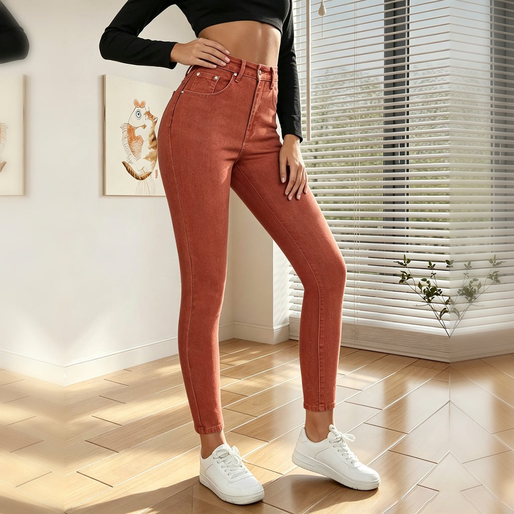 Femmes Brick Red High Waist Skinny Jeans