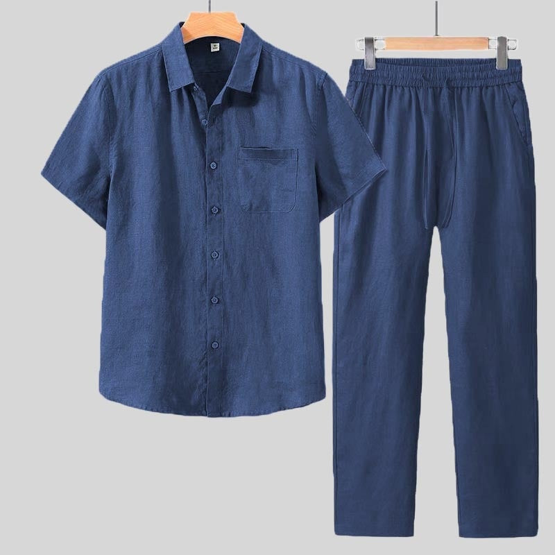 Chemise en coton et pantalons à manches courtes pour hommes