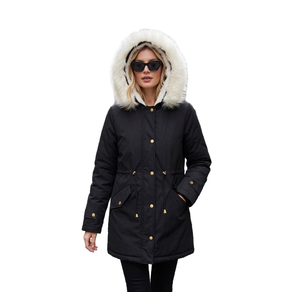 Manteau de coton mi-long, épais et chaud pour femmes