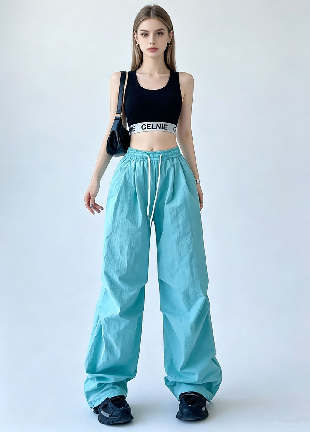 Pantalon de Paratrooper Wide-Leg à séchage rapide pour les femmes avec une taille élastique et un cordon de chargement