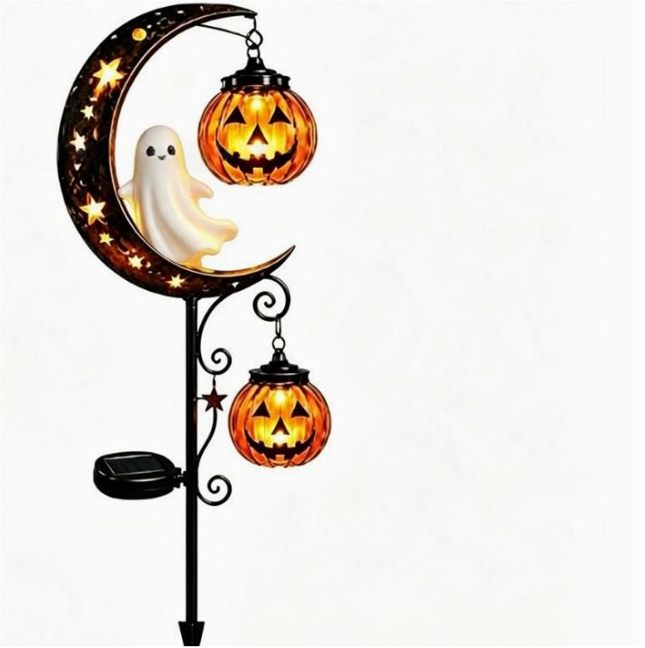 Black Cat Lune Lampe de sol Black Cat Pumpkin Moon Stake Light