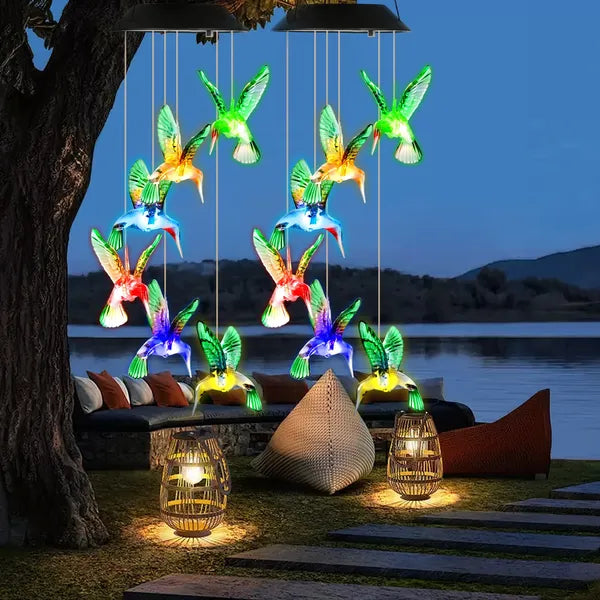 2PCS Colibri solaire vent Chimes avec changement de couleur LED lumières