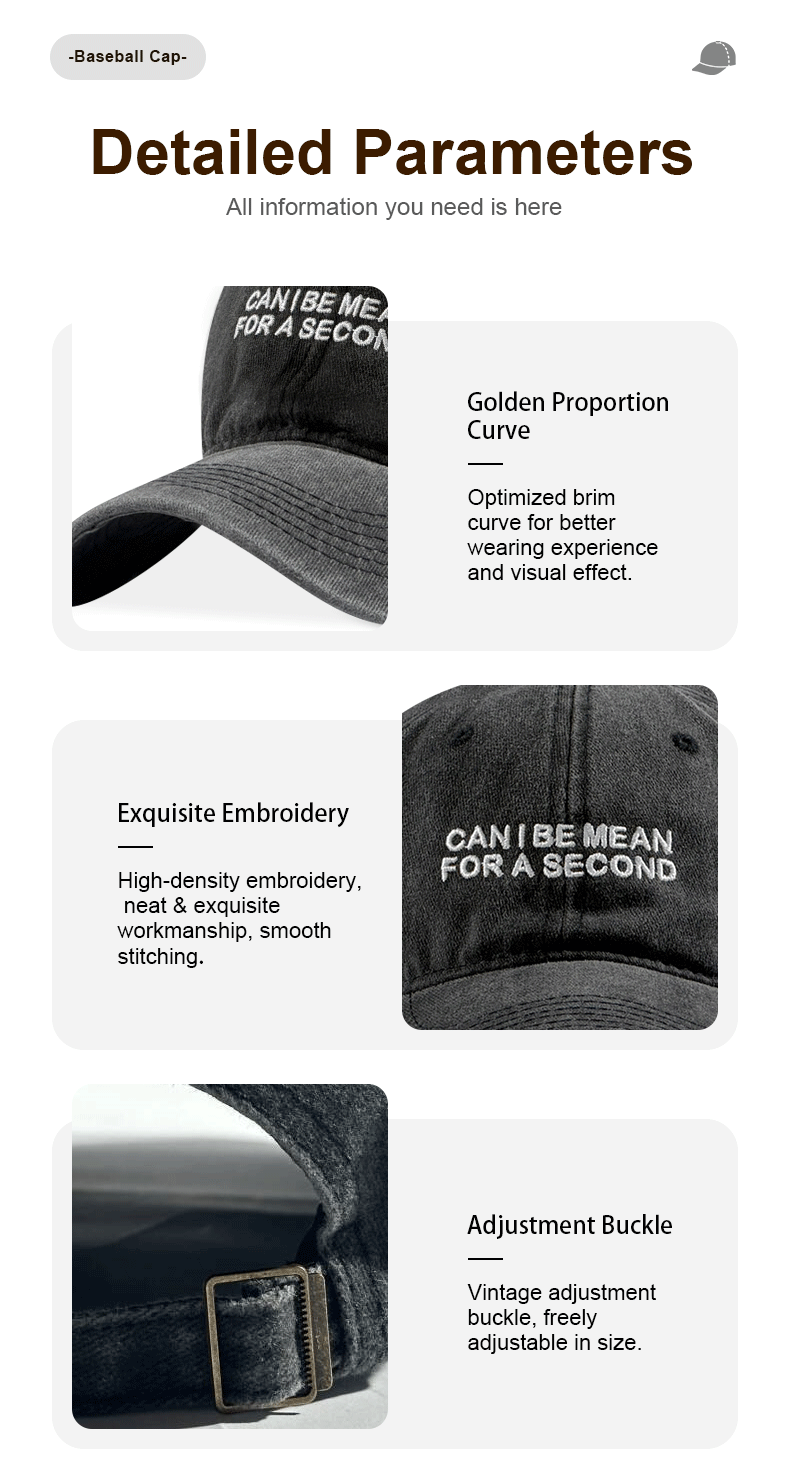 Casquette de baseball en coton lavé de la marine avec une citation en sassy