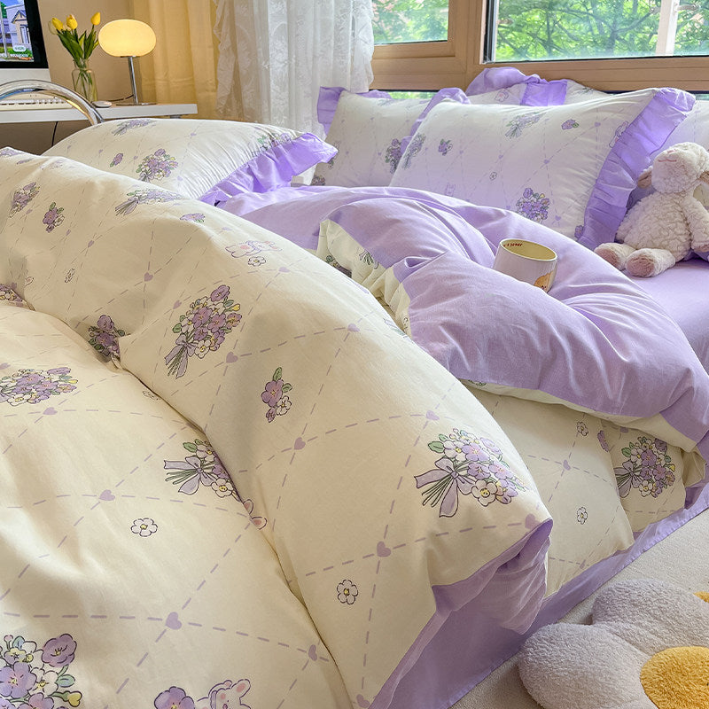 Petit ensemble de literie en coton floral à quatre pièces en coton tout-cot Princess-Style Vintage Linge de lit Wi