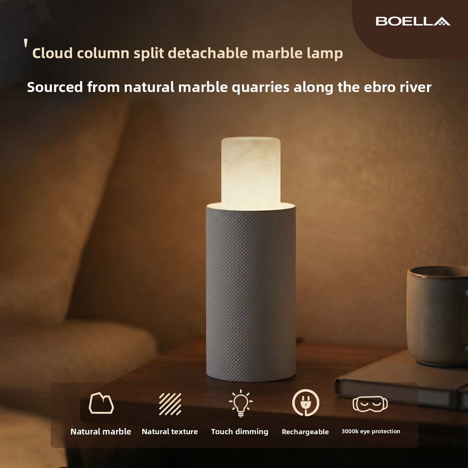 Lampe de table amovible en marbre naturel espagnol
