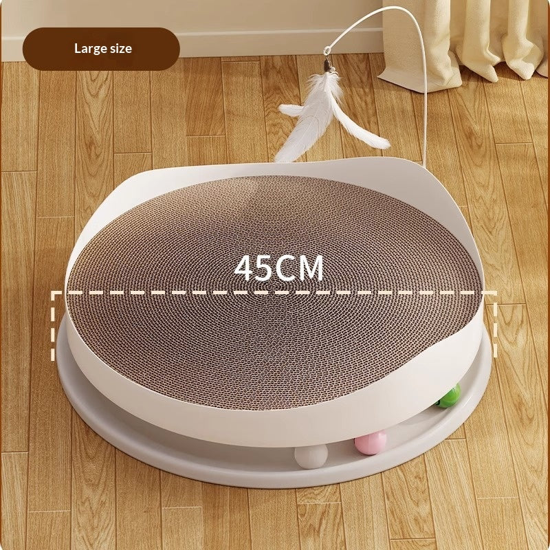 3-en-1 Cat Scratcher avec téter de plumes Bell Ball et carton ondulé