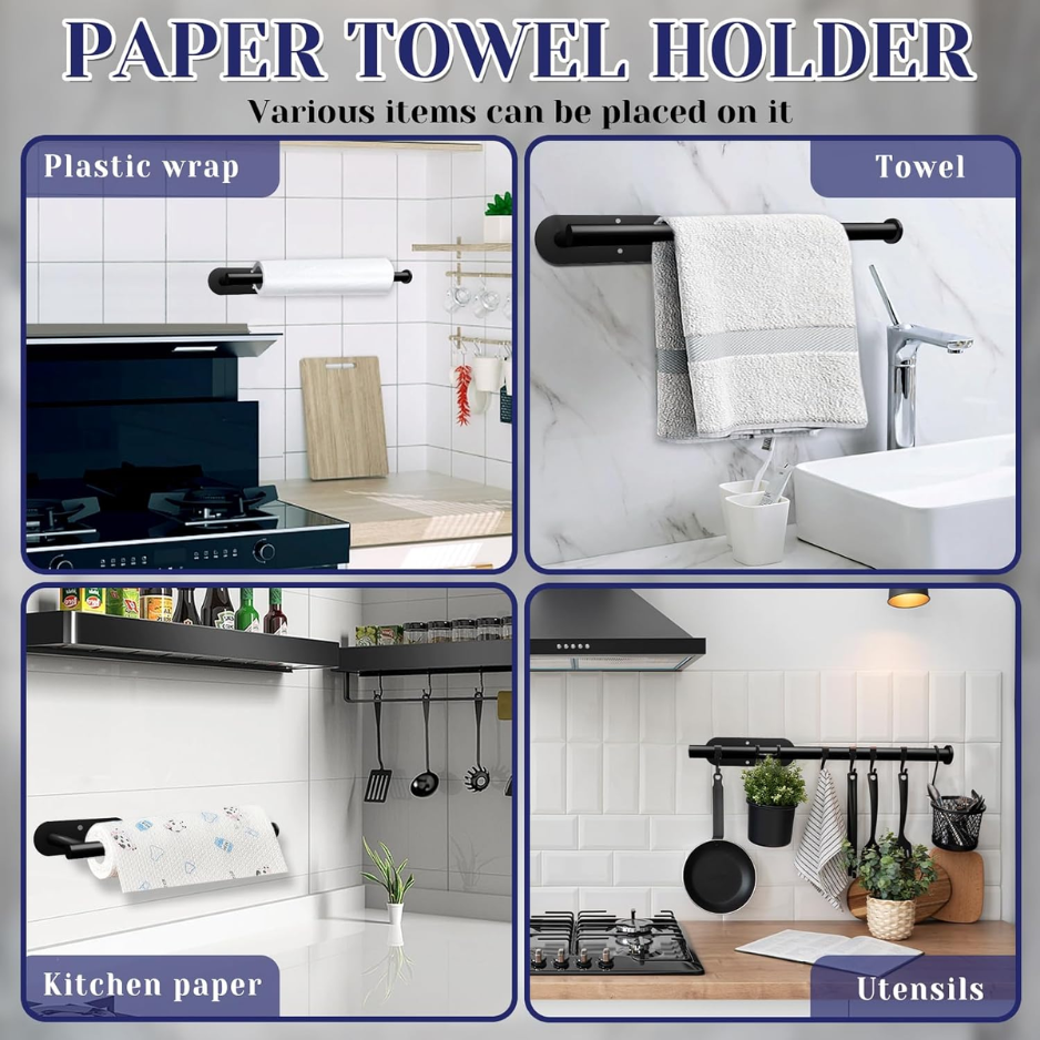 Porte-serviettes en papier noir sous-cabine - Organe en acier inoxydable autocollant et support de forage