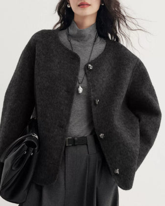 Manteau de laine à col d'équipage court en cachemire