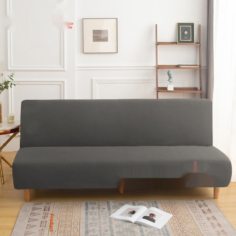 Housse de canapé en tissu monocolore sans bras haute-élastique entièrement fermée