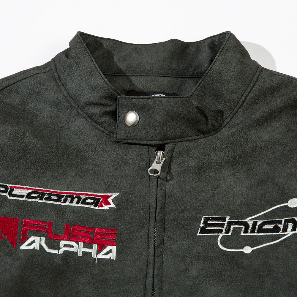Robe de moto en cuir brodée pour hommes