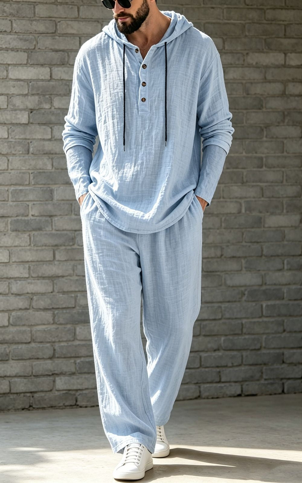 Ensemble à capuche et pantalons en lin, hommes