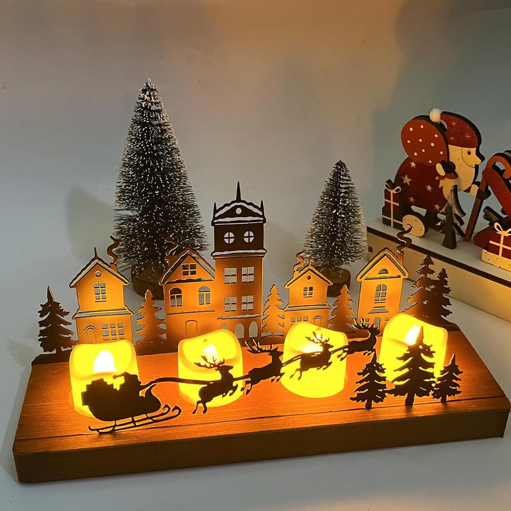 Porte bougie de l'Avent: Arbre de Noël en métal sur un support en bois pour décor festif—Acces Parti