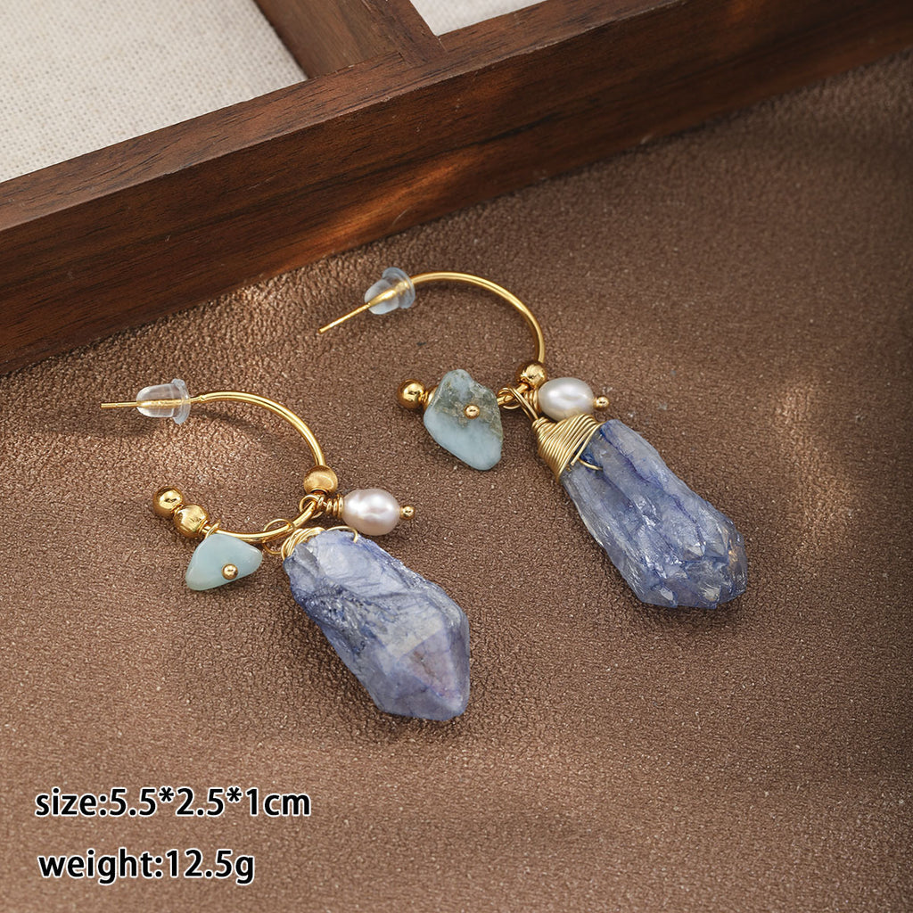 Femmes Boucles d'oreilles naturelles kyanite perle