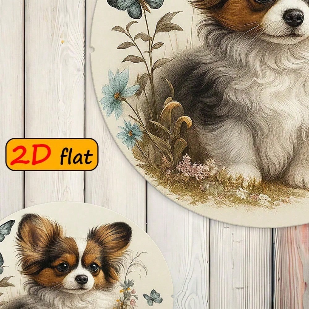 Cute Poméranie Puppy ronde en aluminium Sign Dog Lover Wall Decor