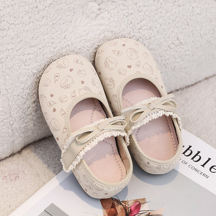 Chaussures Princesse pour Enfants Cartoon Dentelle Dentelle Chaussures Simples Bébé Souple Soled Walking Shoes