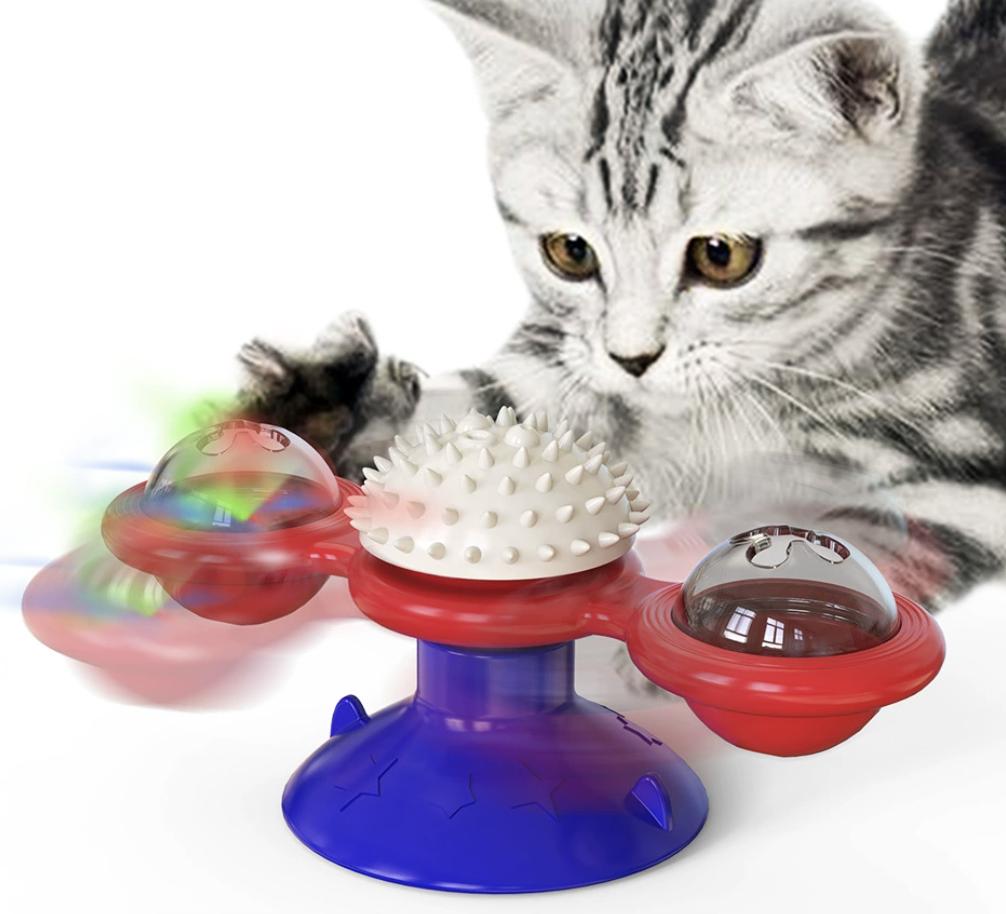 Interactive Windmill Cat Toy with LED Light Ball