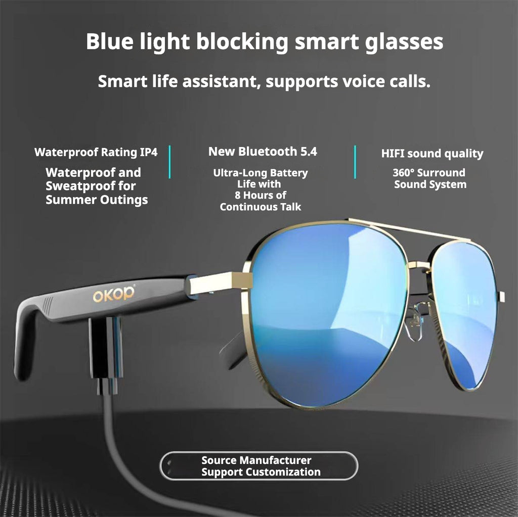 KP-Y101 Lunettes Bluetooth intelligentes Étanche à l'eau Casque Bluetooth étanche Appels vocales Blue L