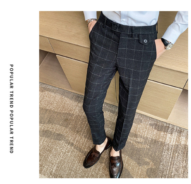 Style coréen British Classic Checkered Elegant Slim Fit meilleur homme pantoufles homme costume P