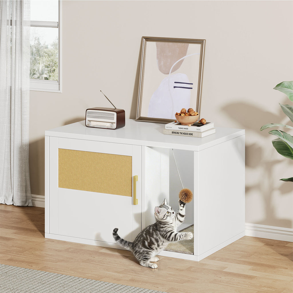 Cat Litter Box Cabinet multifonctionnel blanc moderne Maison de chat Salle de toilettes Table d'extrémité pour Bedro