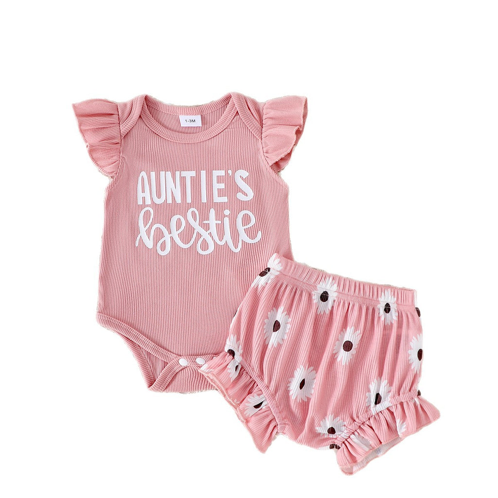 Mignon Cotton Ribbed sans manches Set pour bébé fille