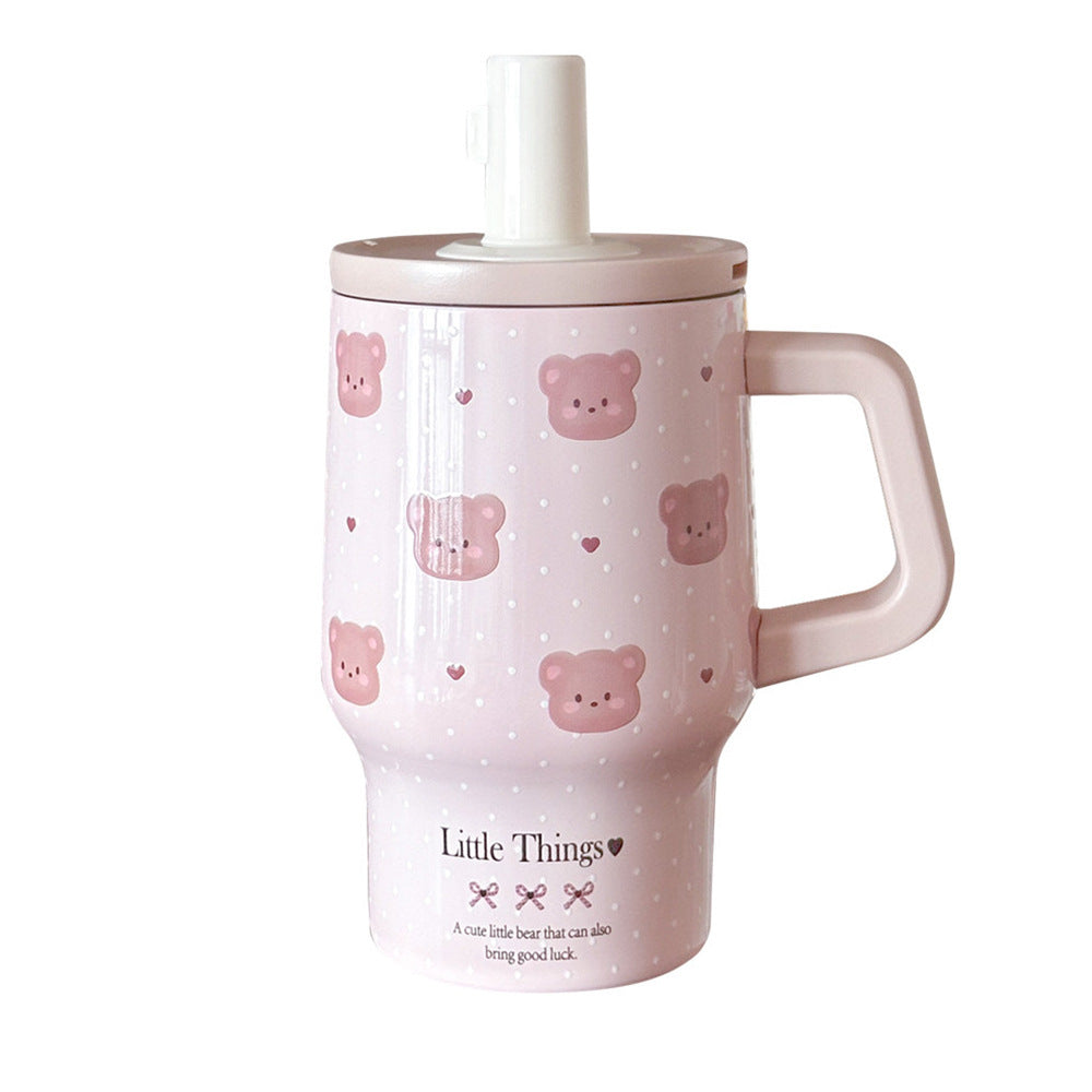 Cute Bear Design Ceramic Liner Grande Capacité Portable en acier inoxydable Insulated Bouteille Wi