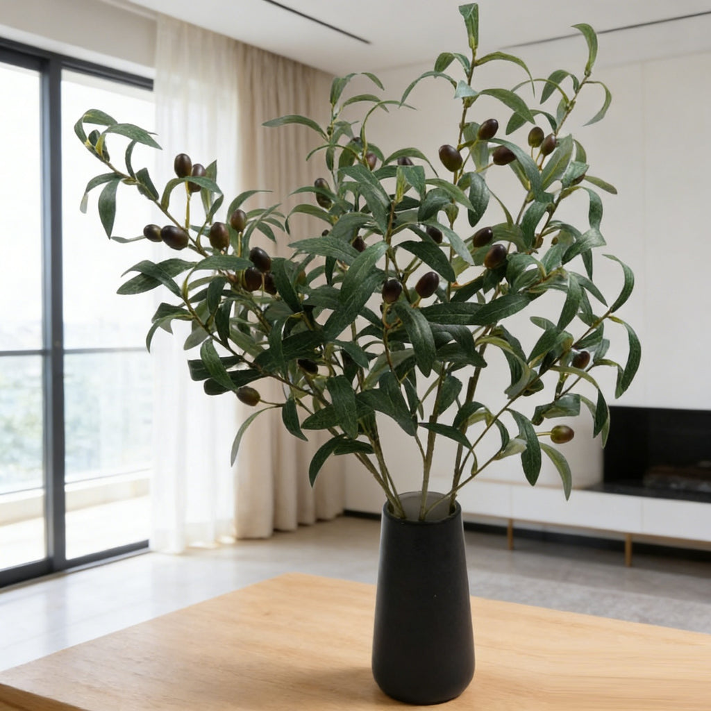 Ensemble 4 pièces de branches d'olive artificielle avec quatre feuilles chacune