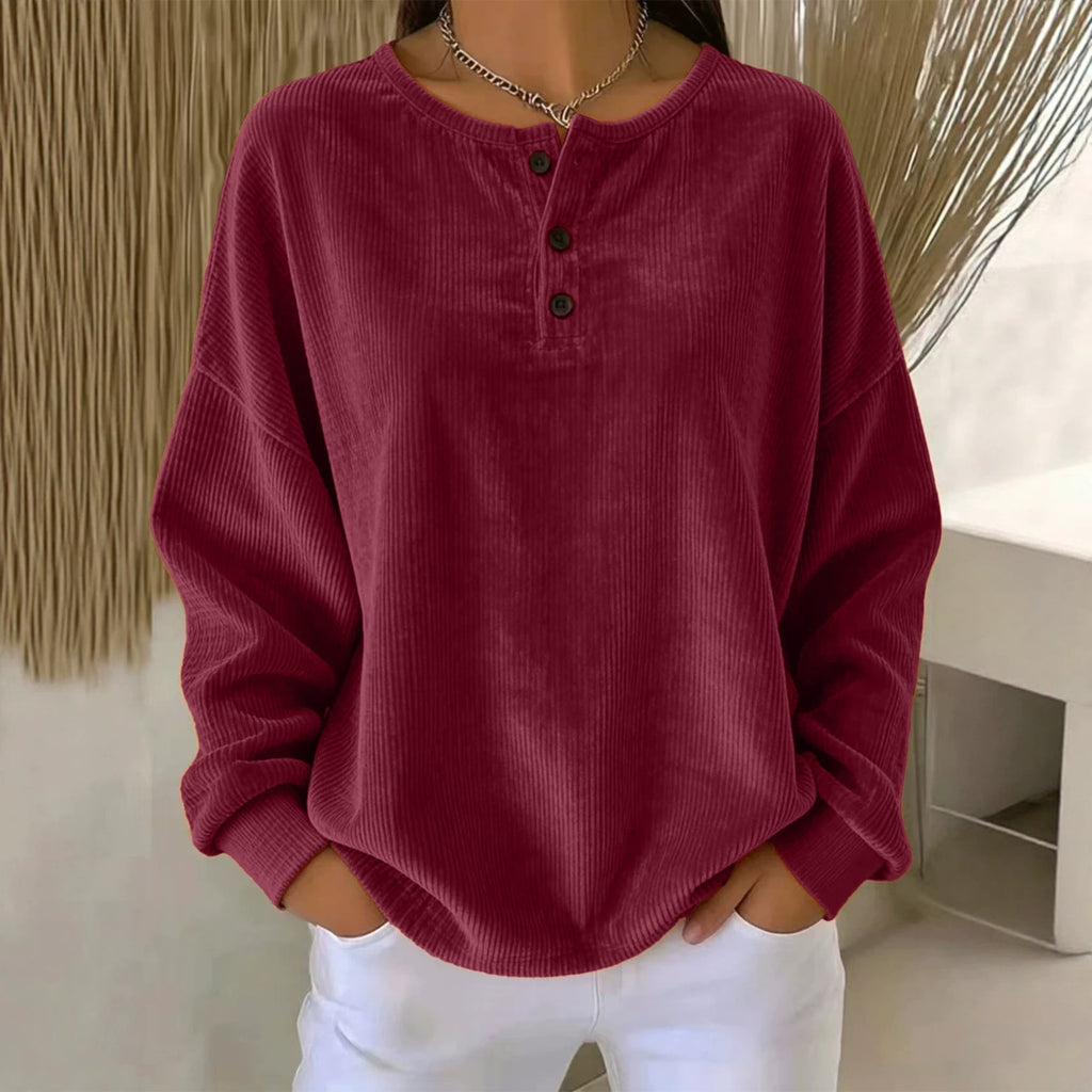 Sweat-shirt à boutons en couleur unie pour femmes