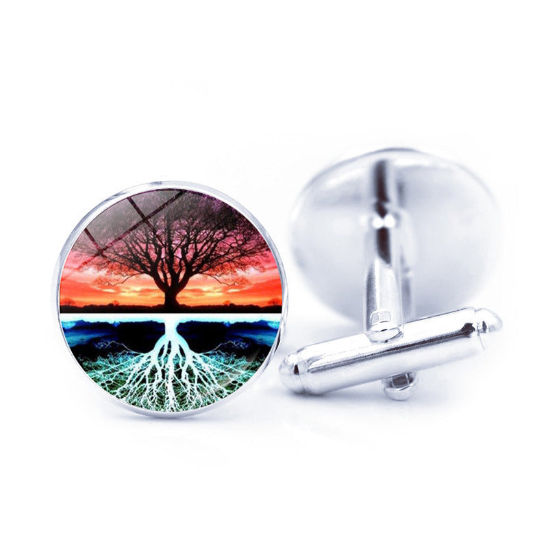 Pierre du temps simple arbre de vie Cufflinks