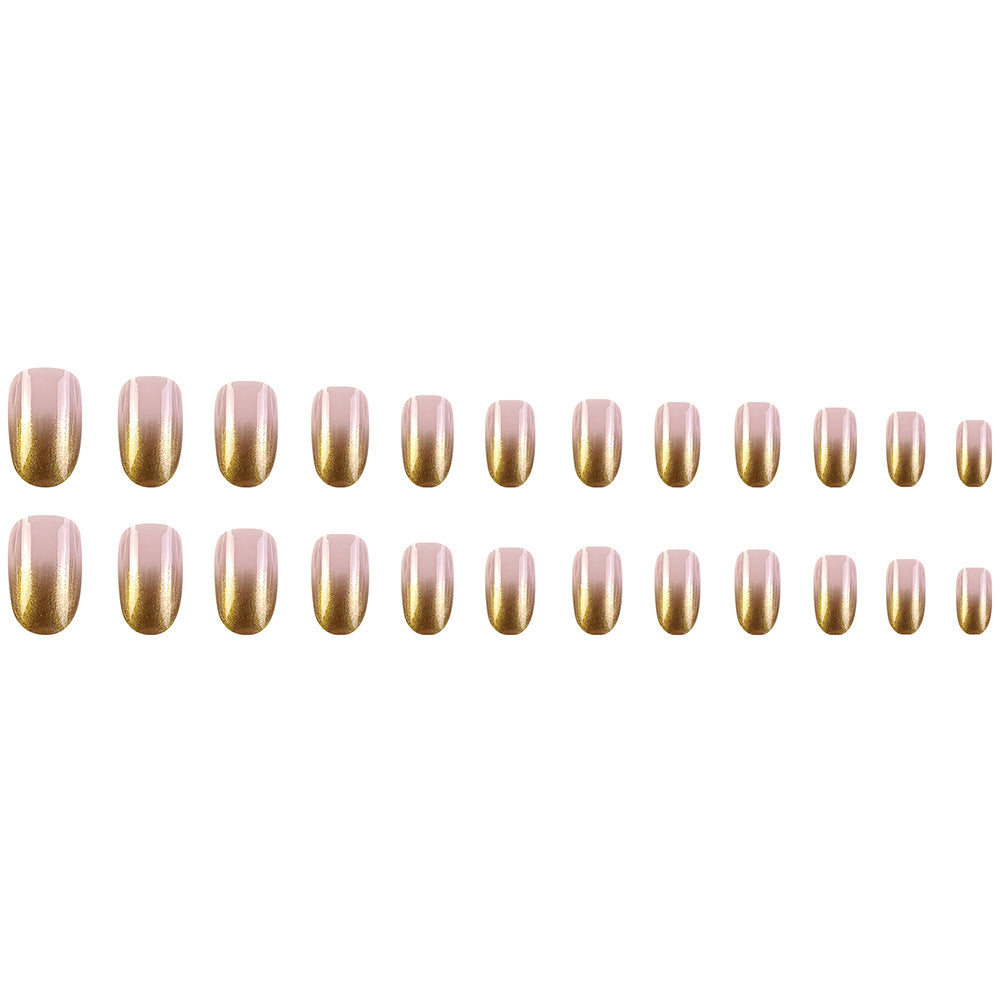 24pcs Ombre Gold Oval Acrylic Press on Nails Minimalist False N