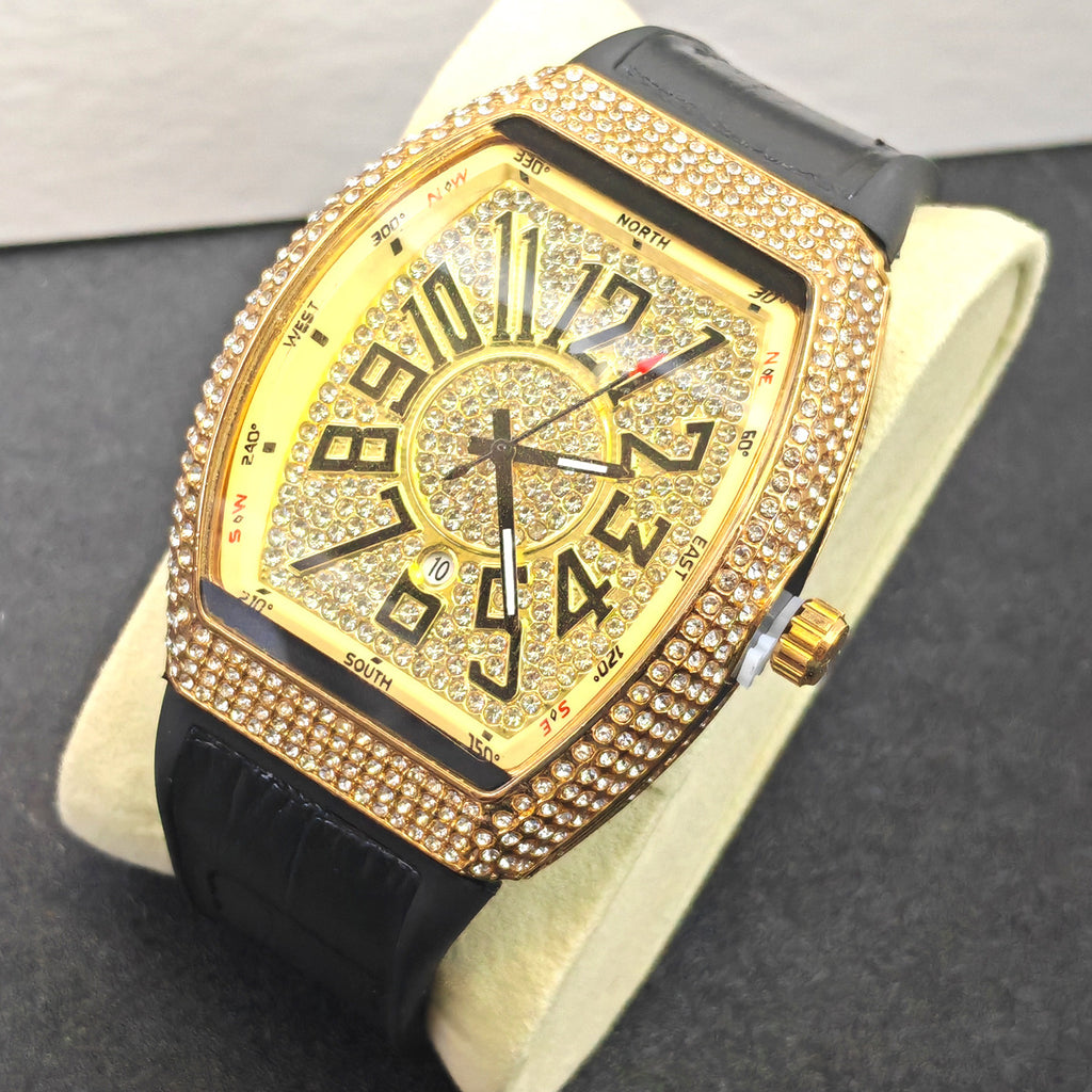 En forme de barrique Minimalist Wristwatch Bracelet en cuir Diamond Accents Quartz Montre