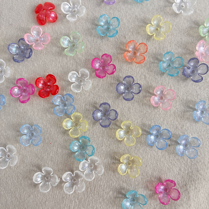 Perles de fleurs acryliques 4-Petal avec fines paillettes