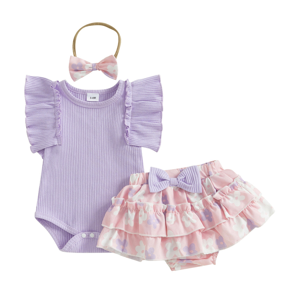 Bébé et tout-petit Couleur solide Rompeur sans manches et jupe imprimée deux pièces
