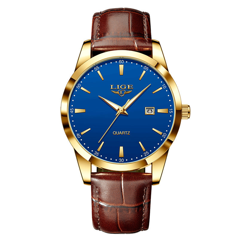 Montres Quartz pour homme Calendrier unique Ceinture en cuir à trois aiguilles imperméable