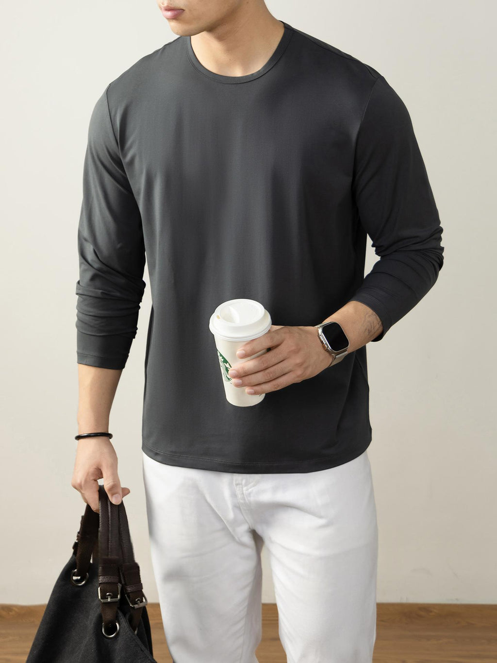T-shirt en coton à manches longues Langan Modal pour hommes