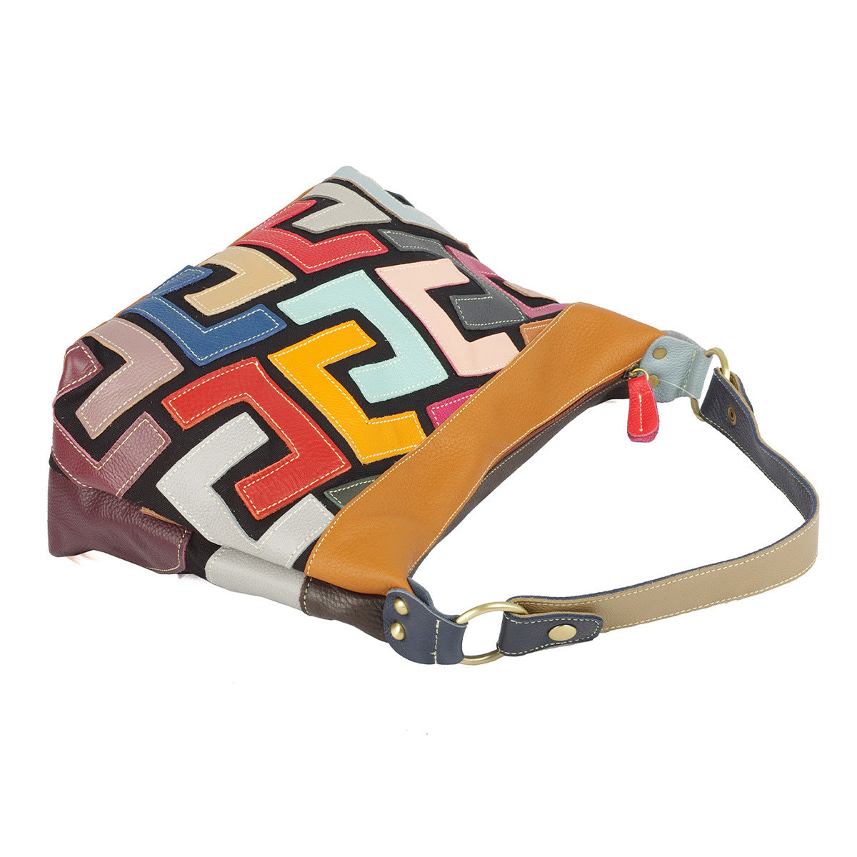 Sac à épaule de style ethnique féminin avec blocage de couleur aléatoire