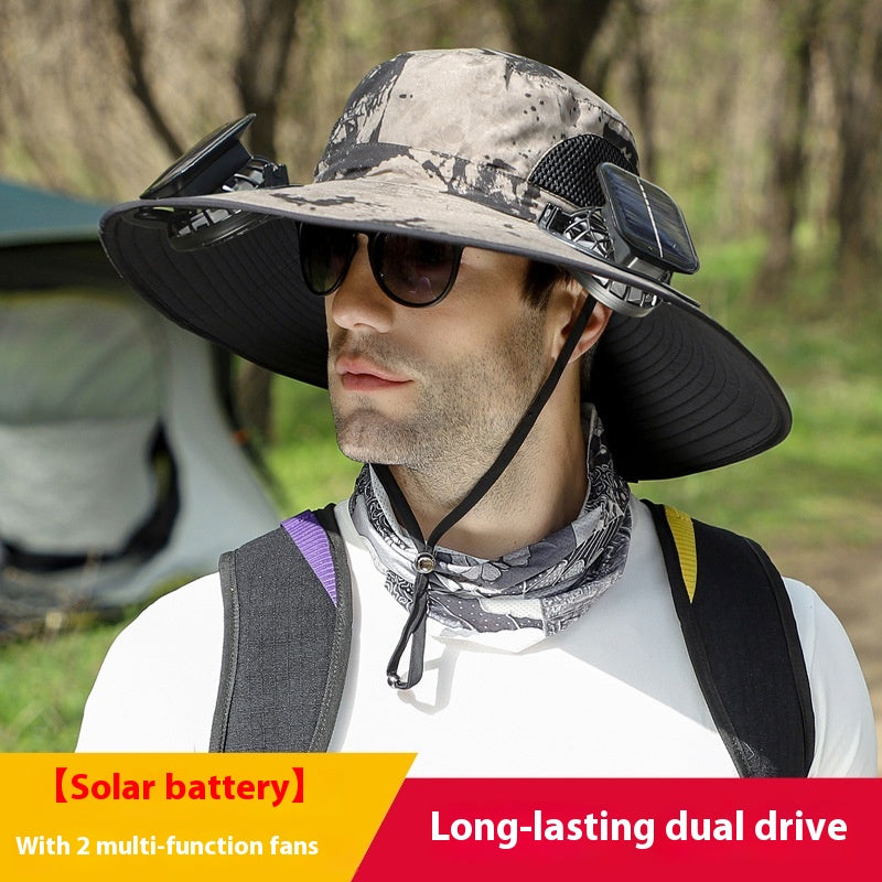 Chapeau de soleil large brim d'extérieur avec ventilateur solaire grand brim ventilateur solaire de pêche extérieure chapeau solaire USB
