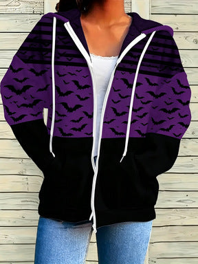 Veste à capuche imprimée à thème Halloween pour femmes