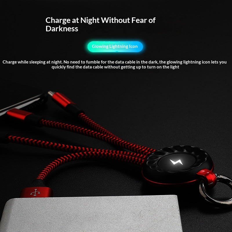 Porte-clés Glow Compatible avec Android Type-C 3-en-1 Câble de charge rapide tressé