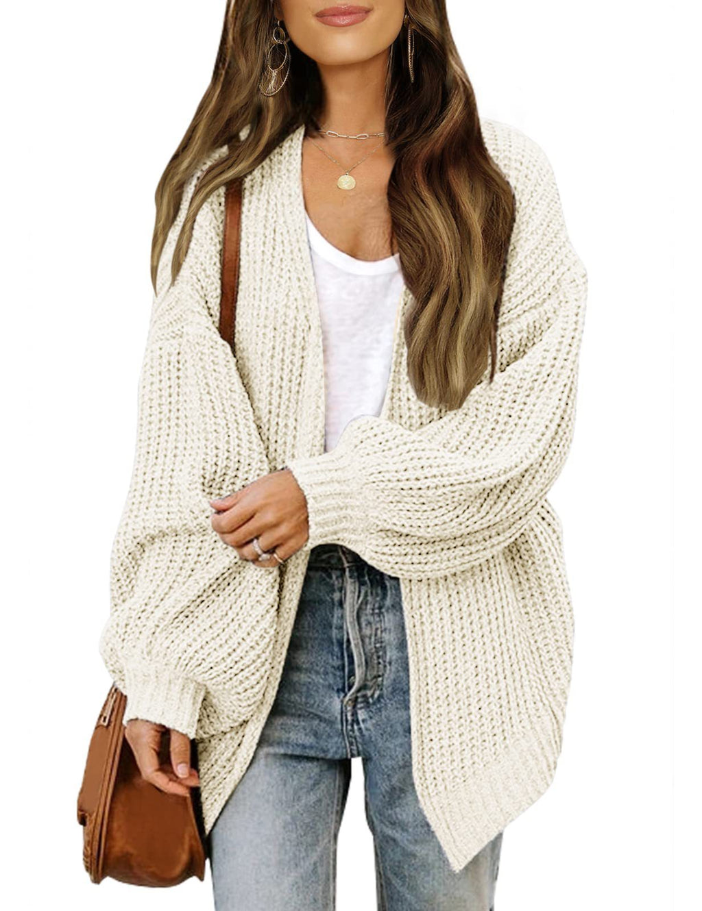 Lanterne à manches féminines Chunky-knit Cardigan Sweater Coat