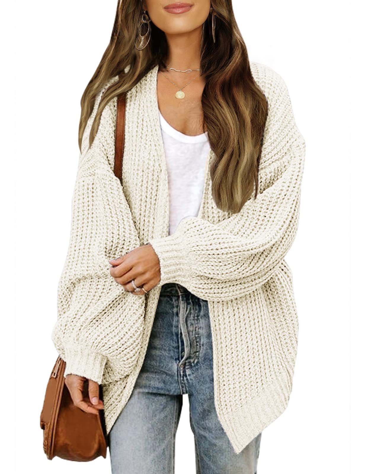 Lanterne à manches féminines Chunky-knit Cardigan Sweater Coat
