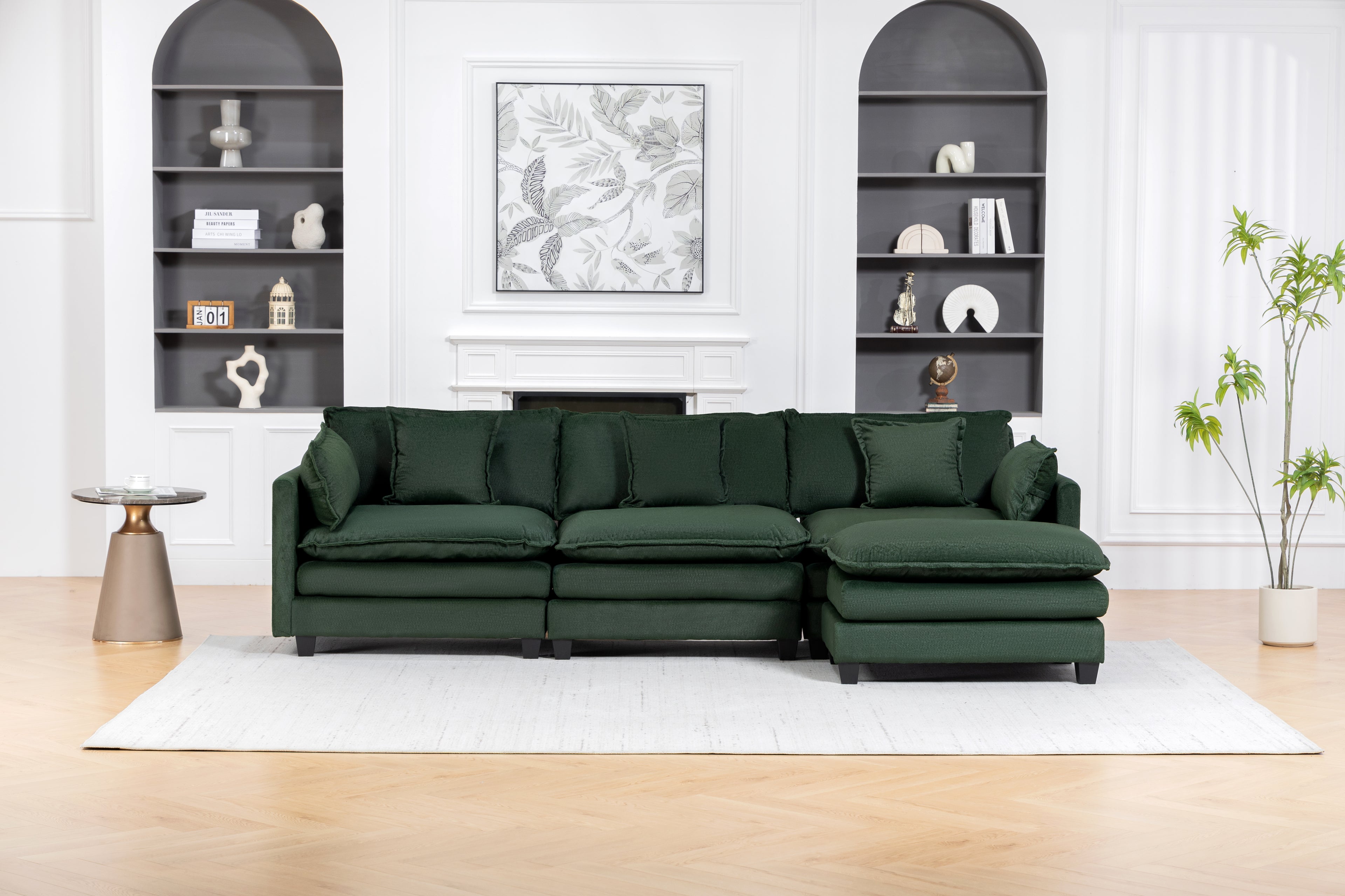 Moderne 3 places avec pouf 113,77" Canapé sectionnel avec oreillers de taille