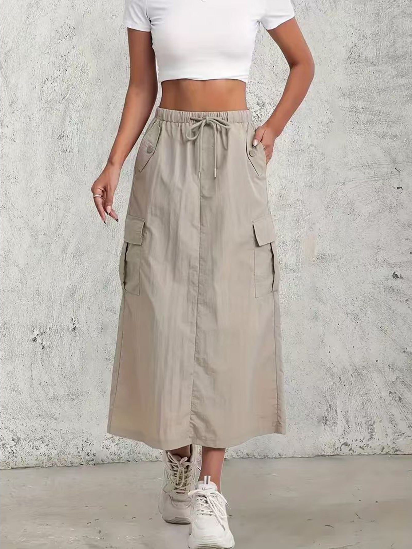 American Retro Vêtements de travail Jupe pour femmes Printemps & Automne Élastique Haute-Ligne A-Line Slim Mid
